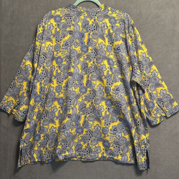 Talbots Paisley Printed Tunic Top Plus Size 3X Yellow Blue Office Career Resort - Picture 3 of 10